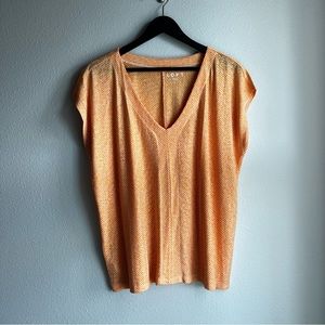 LOFT orange & white stripped wedge tee Large NWOT